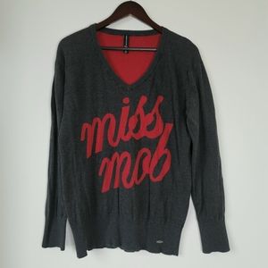 Miss MOB V Neck Sweater Grey Red